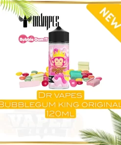 Dr Vapes Bubblegum King E-liquid: 3mg nicotine, 120ml bottle, freebase nicotine, original bubblegum flavor.