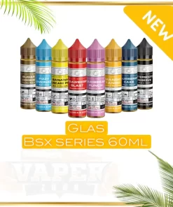 Glas Basix Series vape juice: 60ml bottle, 3mg & 6mg, freebase nicotine, 70VG/30PG, verity flavors, made in USA.