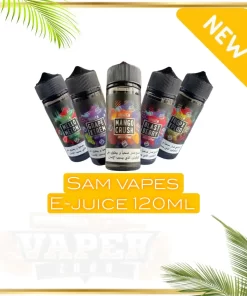 Sams Vape 120ml E-liquid (3mg) offers a premium vaping experience with a 70/30 VG/PG ratio for rich flavor and thick vapor clouds. Available in a variety of delicious flavors